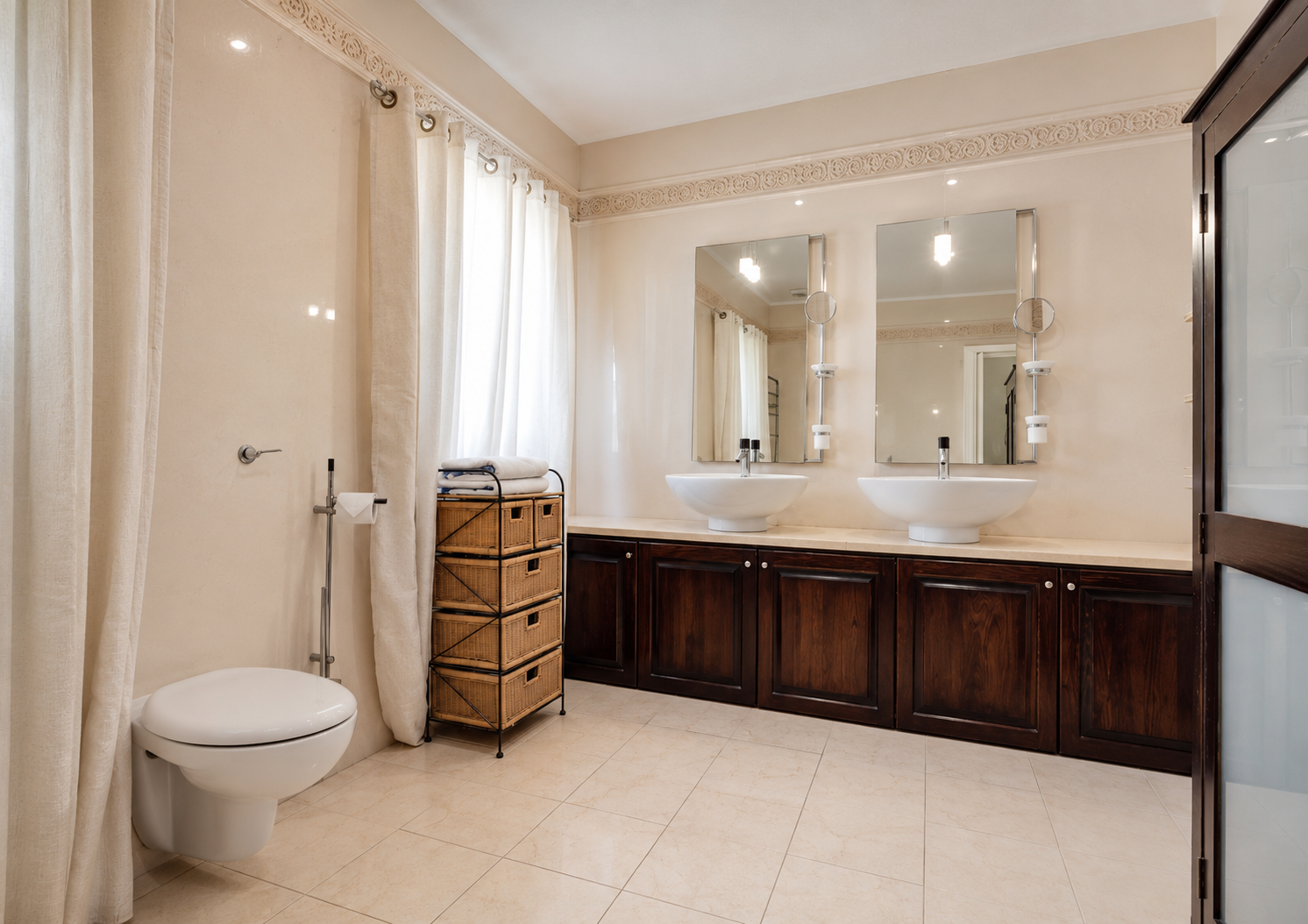 Master ensuite with jacuzzi and rainfall shower at Nine Angels Villa